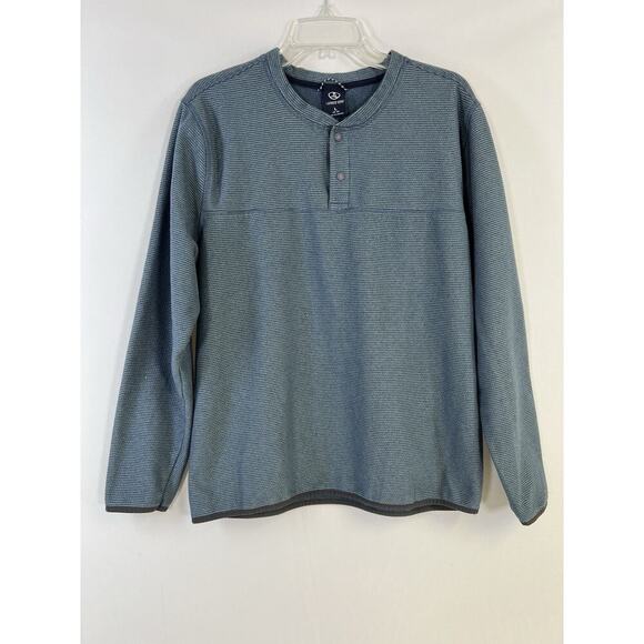 VTG Lands End Mens Thermal Henley Shirt Large Blue Casual Everyday Stretch - Picture 1 of 7